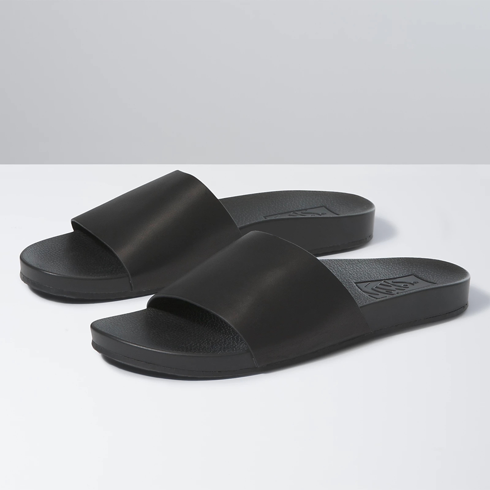 Sandalias Planas Vans Cuero Decon Slide Mujer Negras | VN066E2YI73